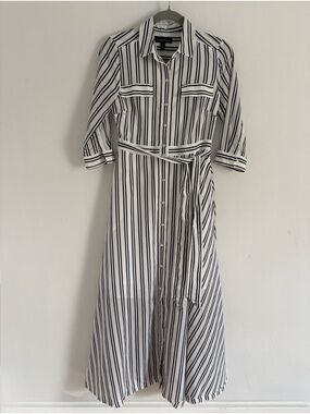Banana Republic Black & White Striped Maxi Shirt Dress